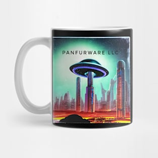 Robot Alien City with Spaceship Mug